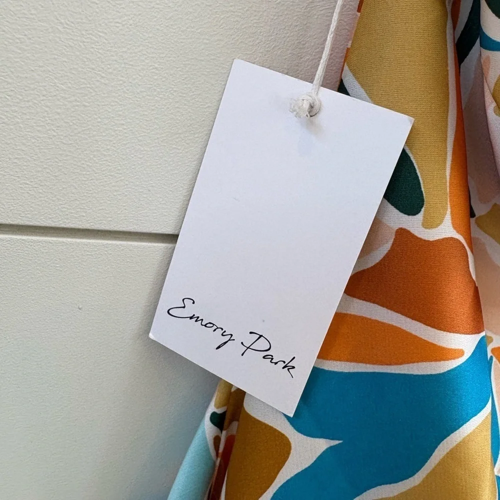 Emory Park One Shoulder Dress in Orange, Blue, and Cream - Picture 6 of 7